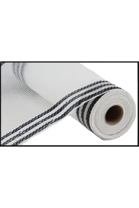 10" Border Stripe Metallic Mesh Ribbon: White/Black (10 Yards)