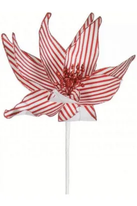 12" Canvas Poinsettia: Red & White Stripe