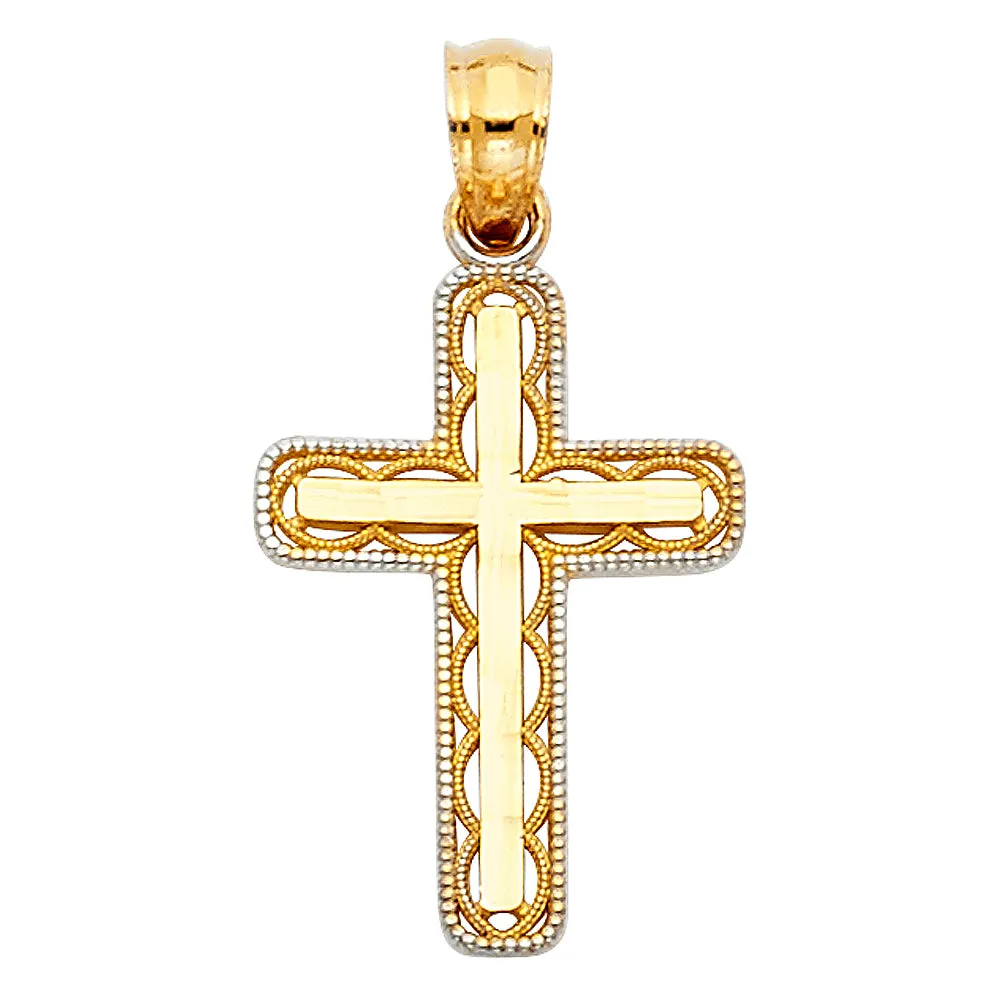 14K Gold Cross Religious Charm Pendant