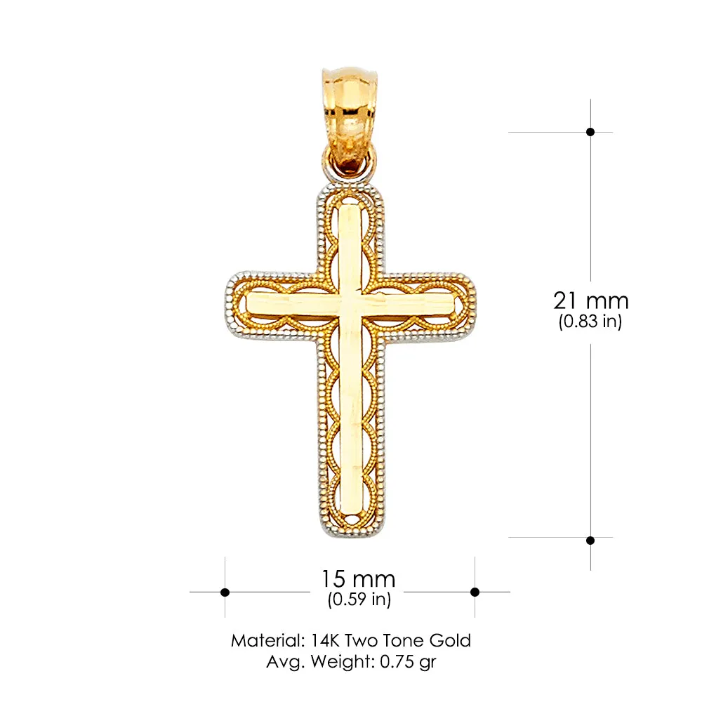 14K Gold Cross Religious Charm Pendant