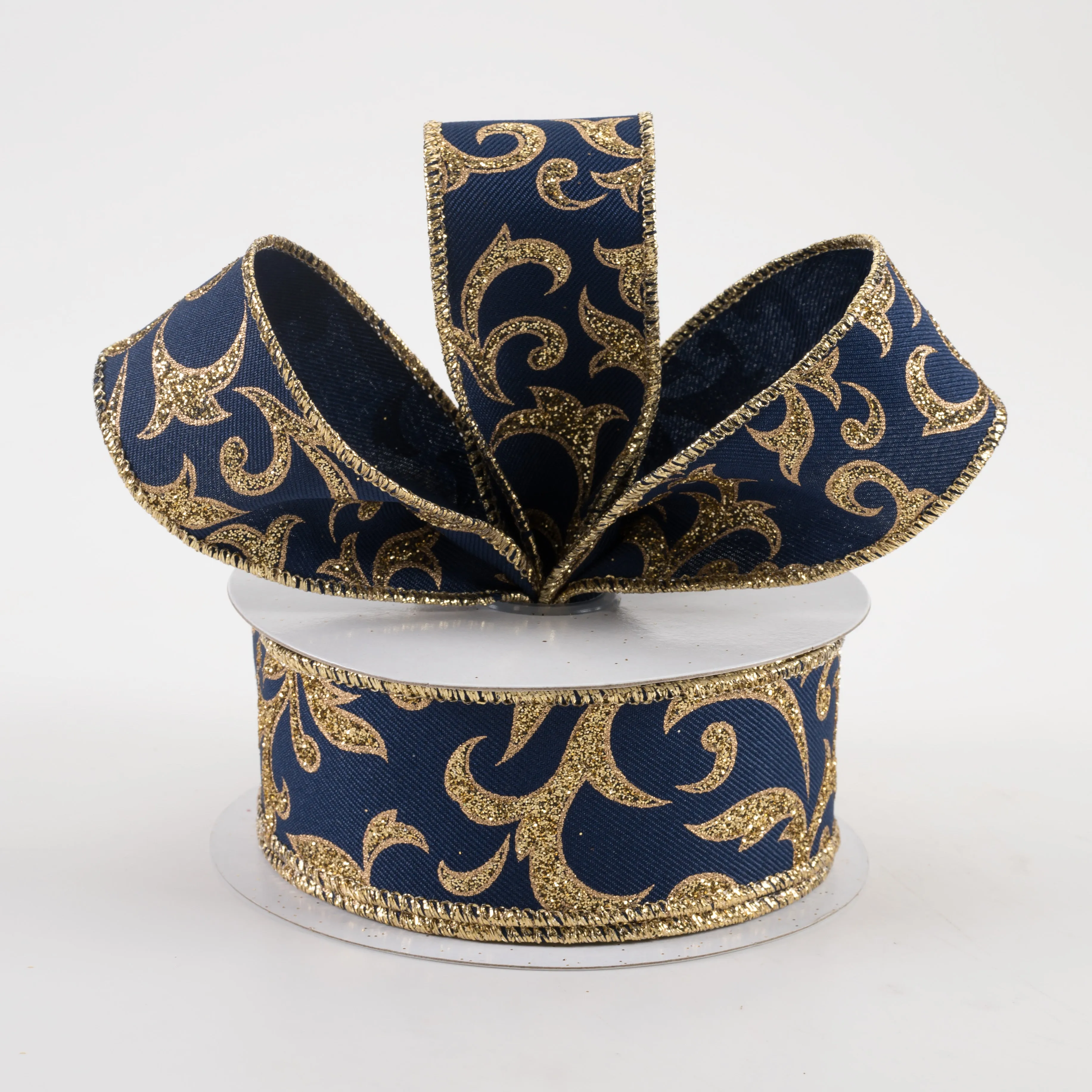 1.5" Acanthus Leaf Ribbon: Navy Blue & Gold (10 Yards)