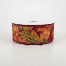 1.5" Burgundy Fall Leaves Ribbon (10 Yards)