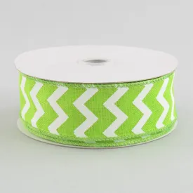 1.5" Canvas Chevron Ribbon: Lime Green & White (10 Yards)