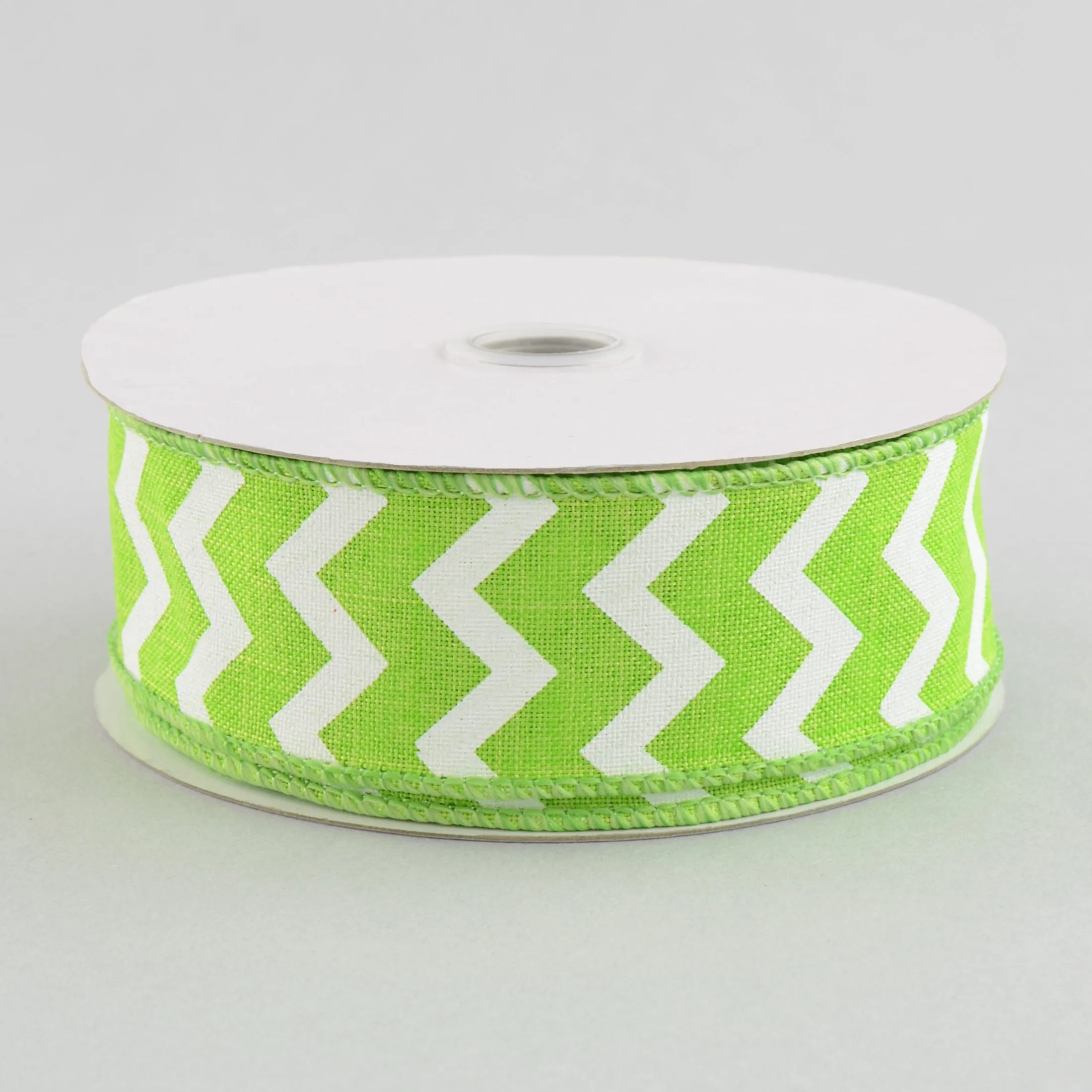 1.5" Canvas Chevron Ribbon: Lime Green & White (10 Yards)