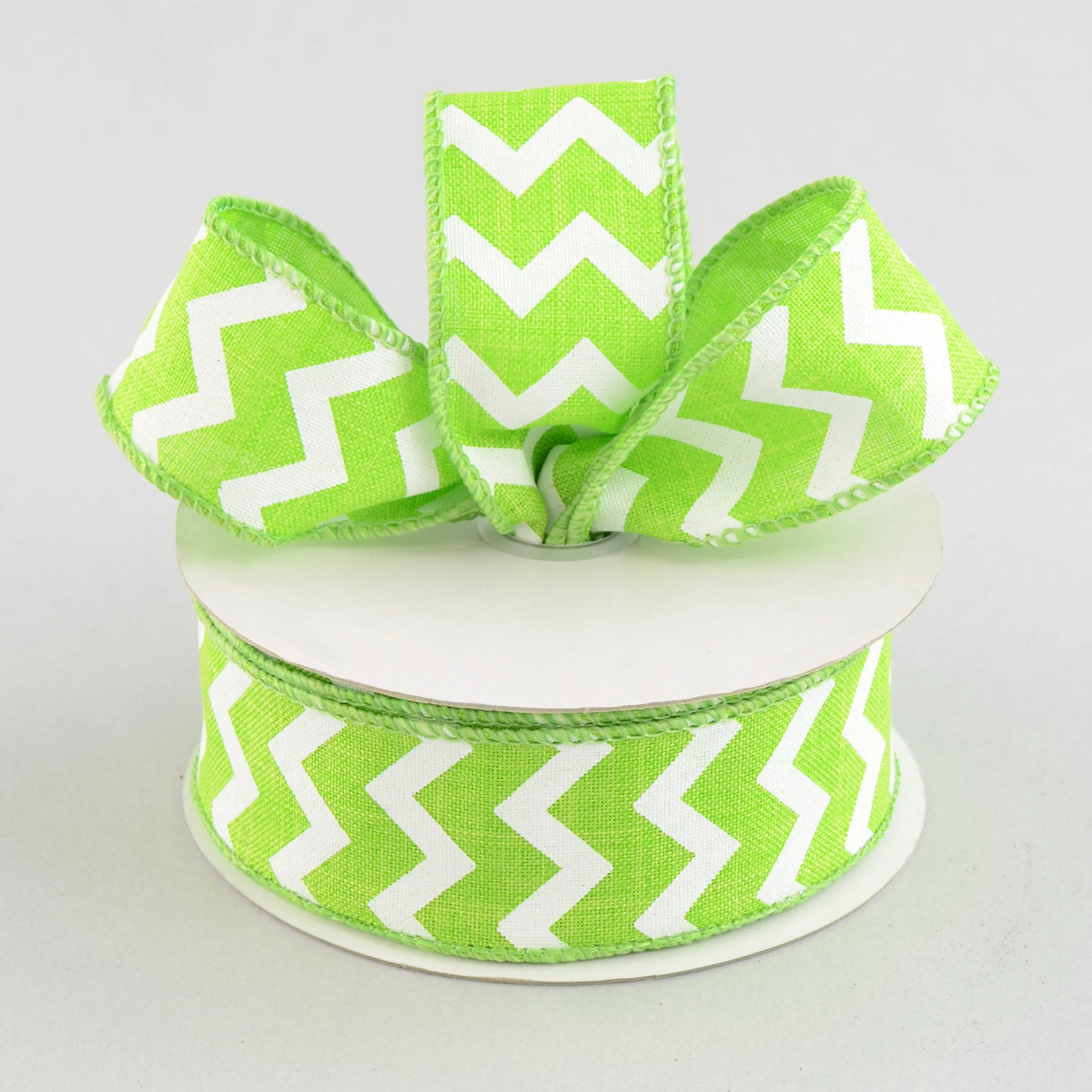 1.5" Canvas Chevron Ribbon: Lime Green & White (10 Yards)