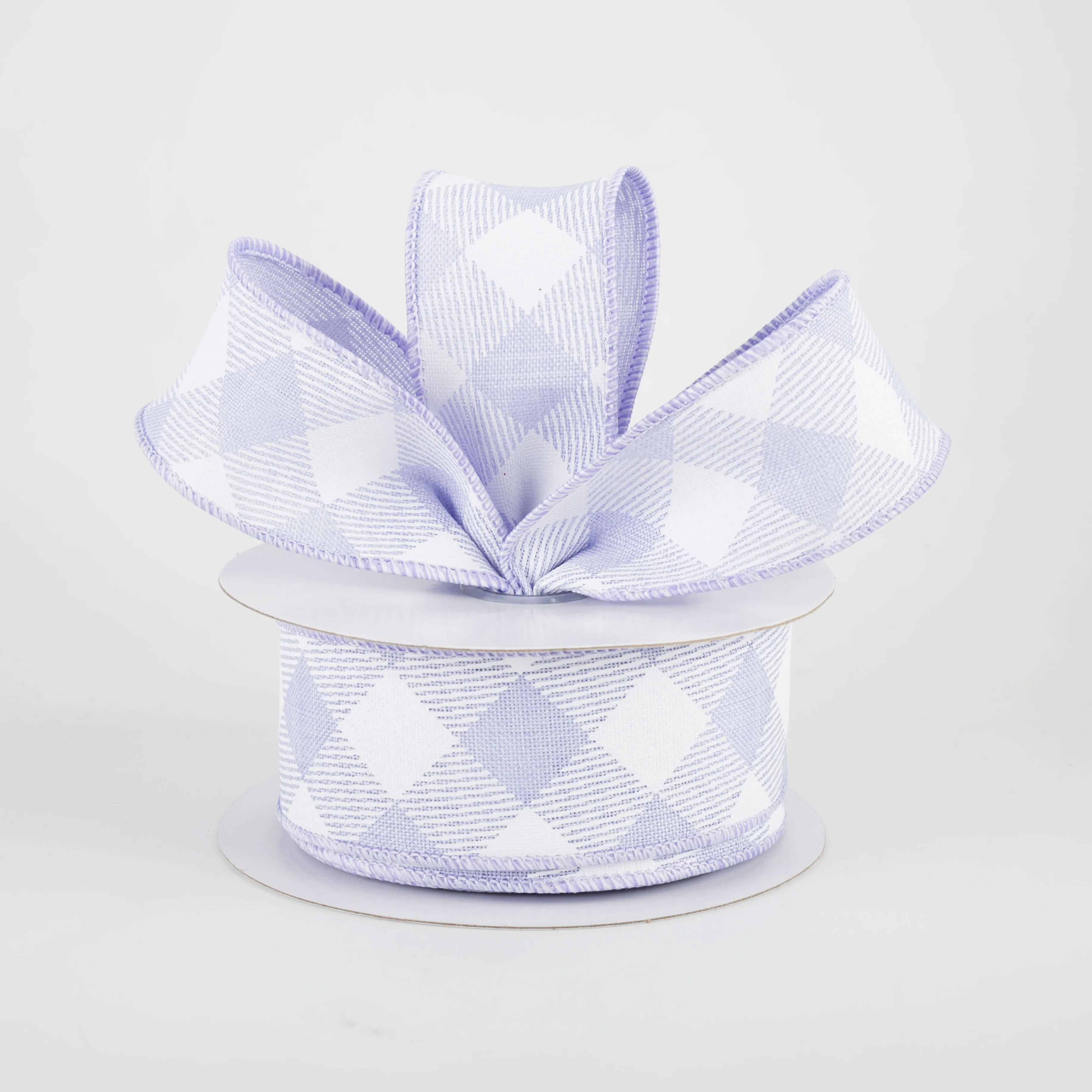 1.5" Diagonal Check Ribbon: Light Lavender & White (10 Yards)