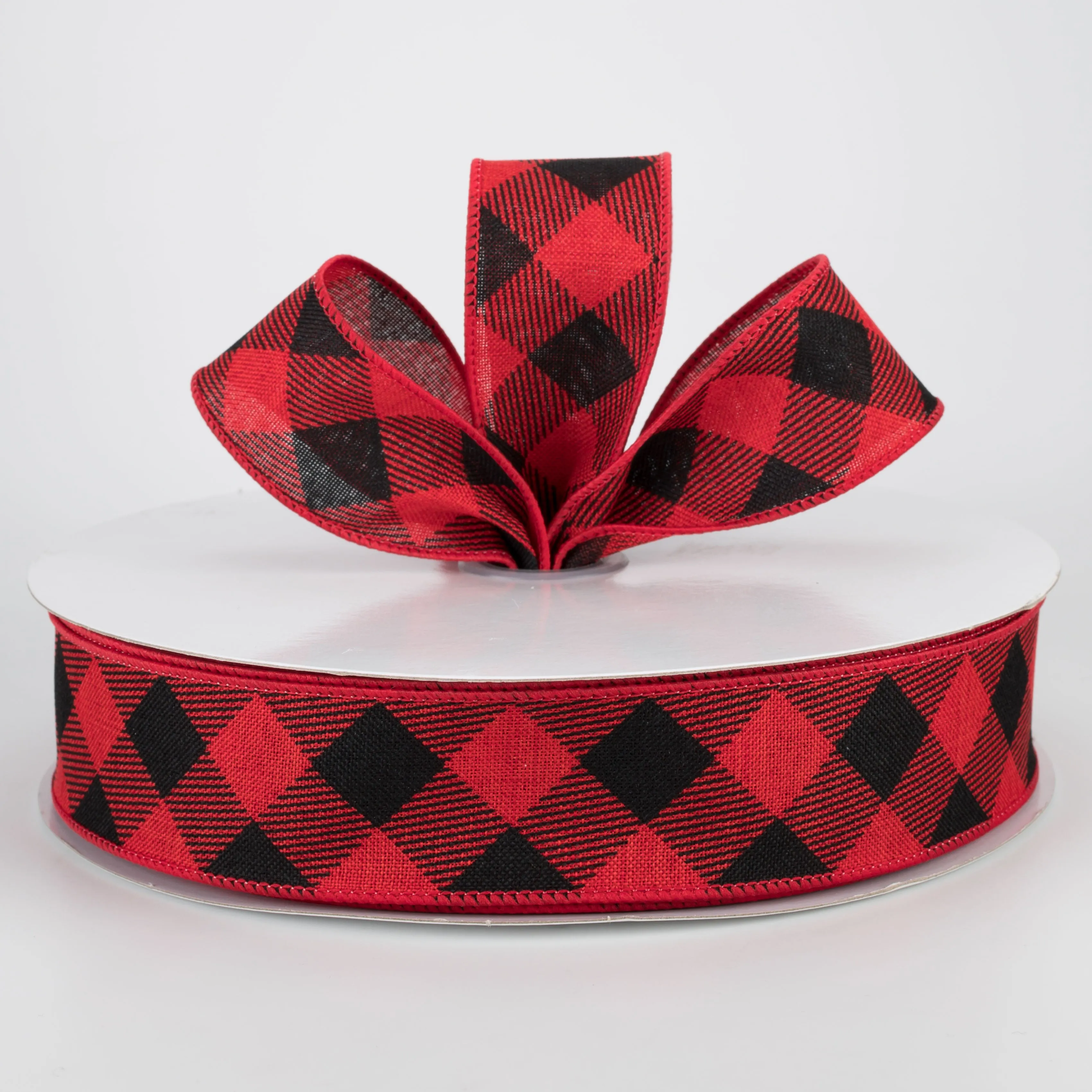 1.5" Diagonal Check Ribbon: Red & Black (50 Yards)