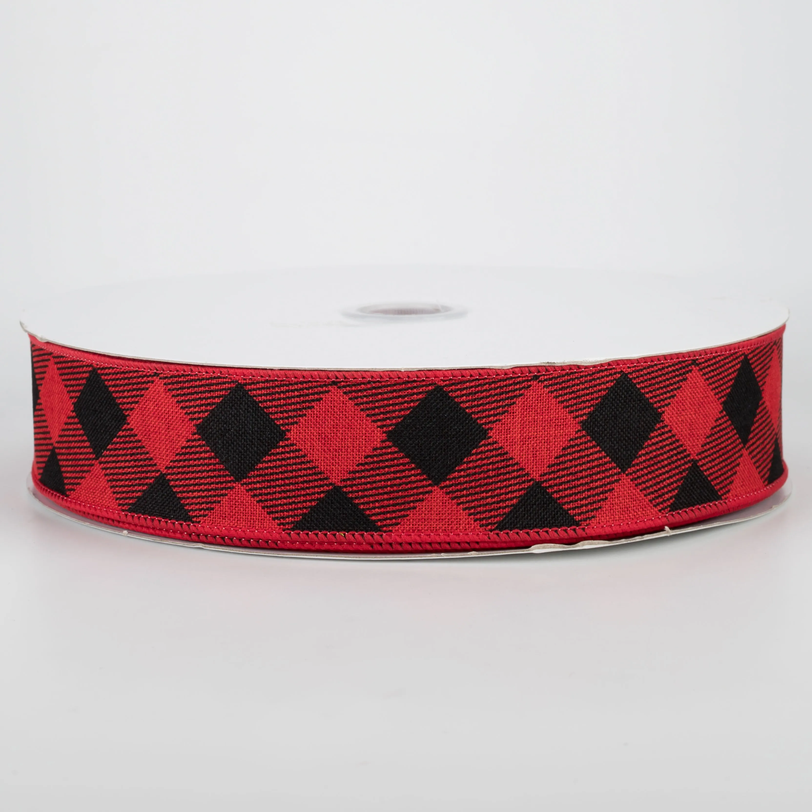 1.5" Diagonal Check Ribbon: Red & Black (50 Yards)