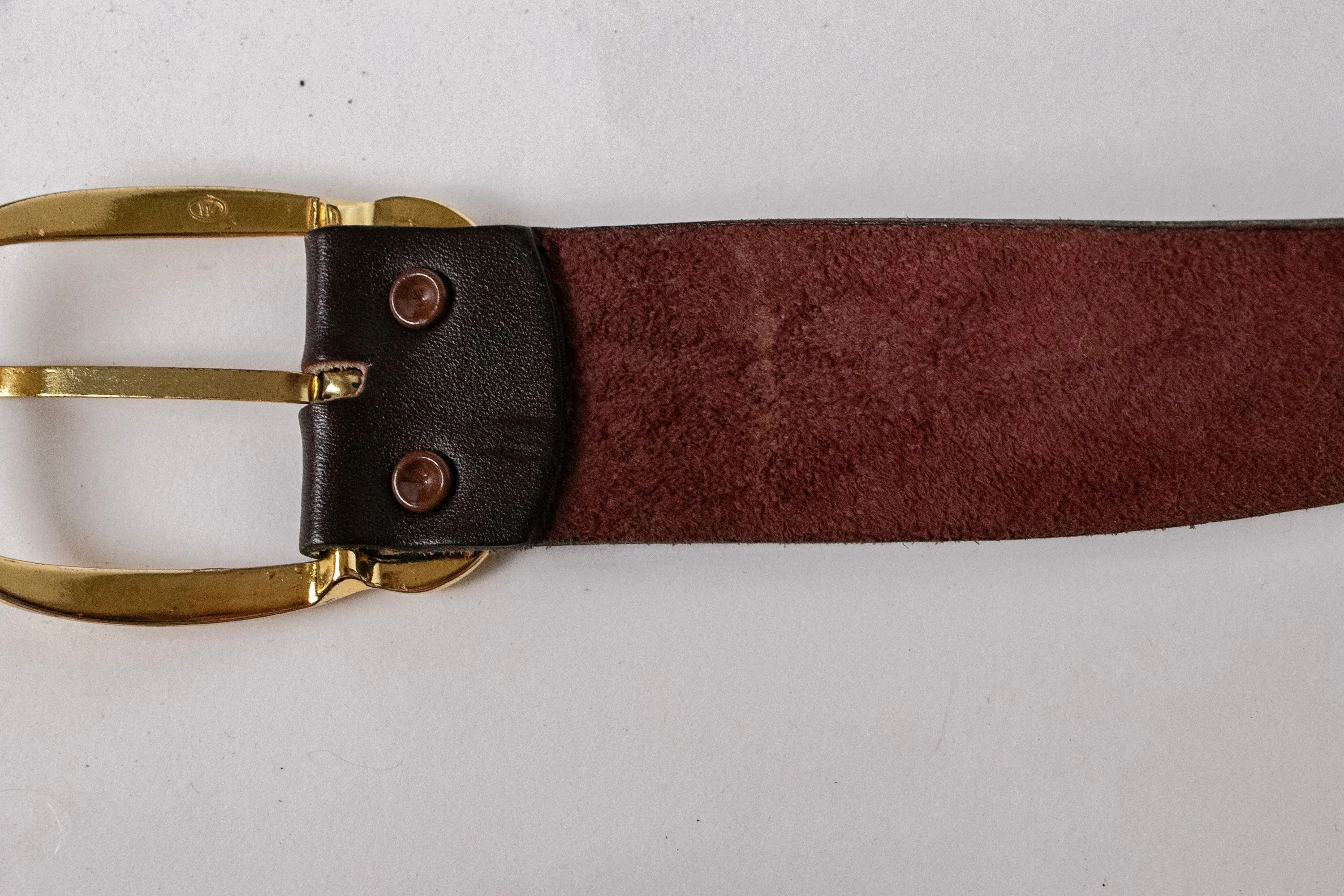 1970s Leather Belt Brown High Waist Cinch M / L