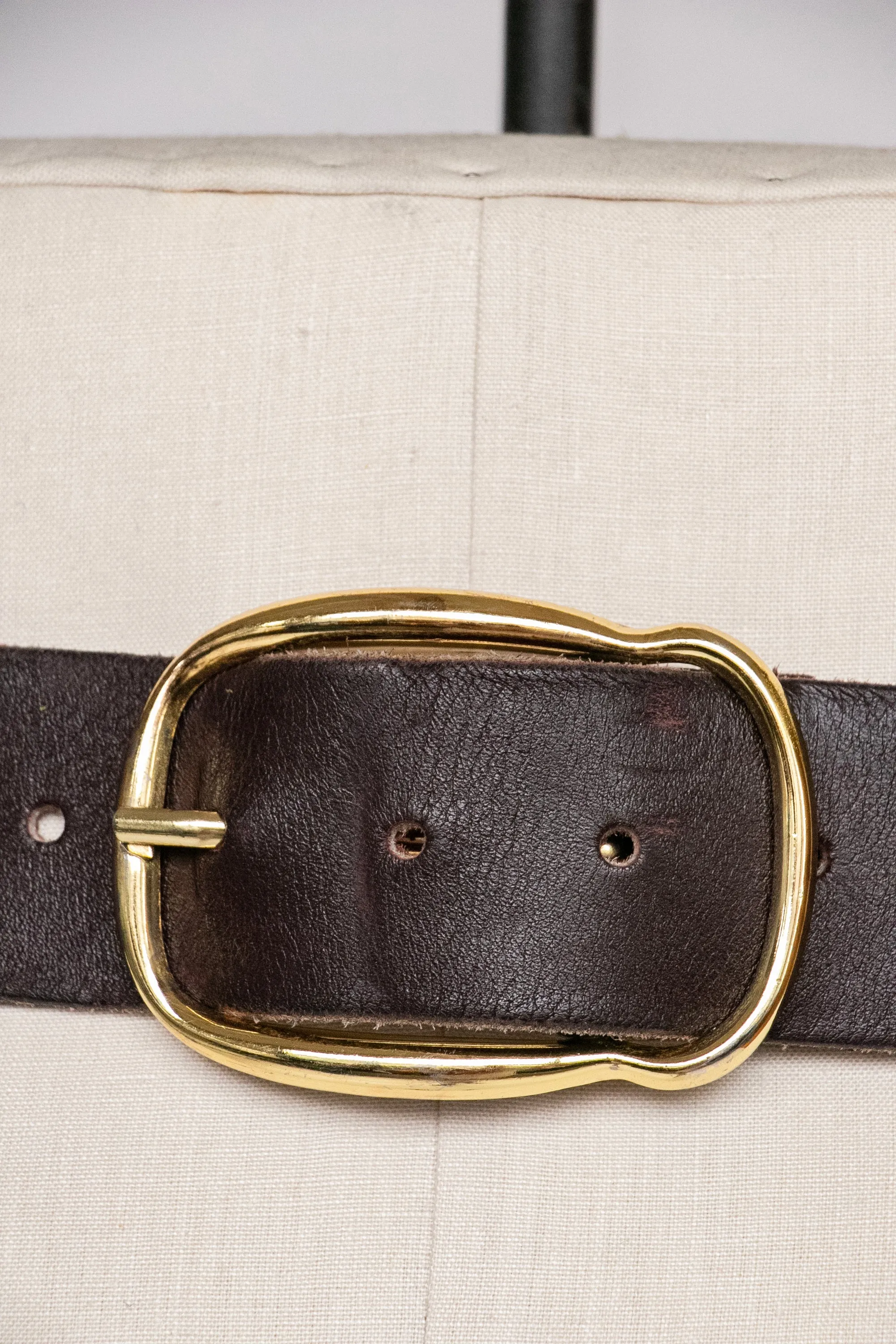 1970s Leather Belt Brown High Waist Cinch M / L