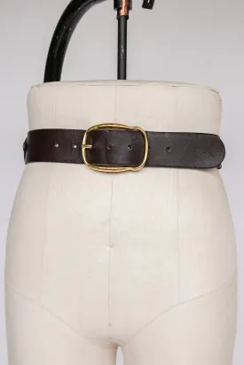 1970s Leather Belt Brown High Waist Cinch M / L