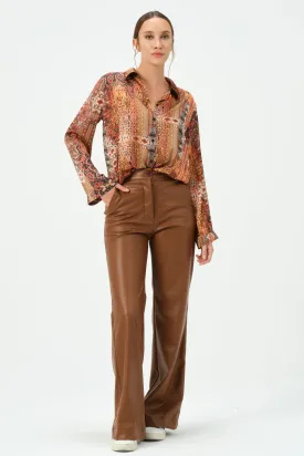 219-Devil Flare Leg Pants Brown