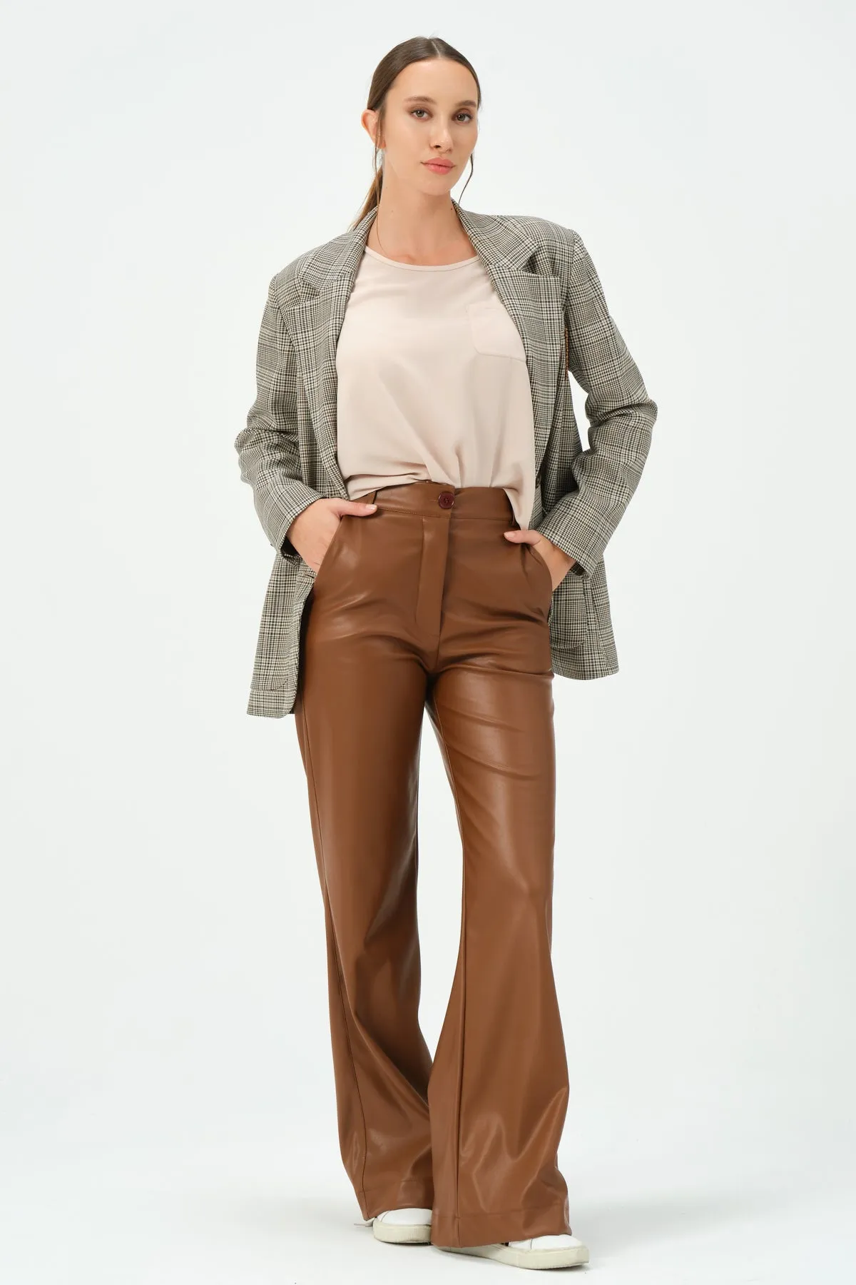 219-Devil Flare Leg Pants Brown