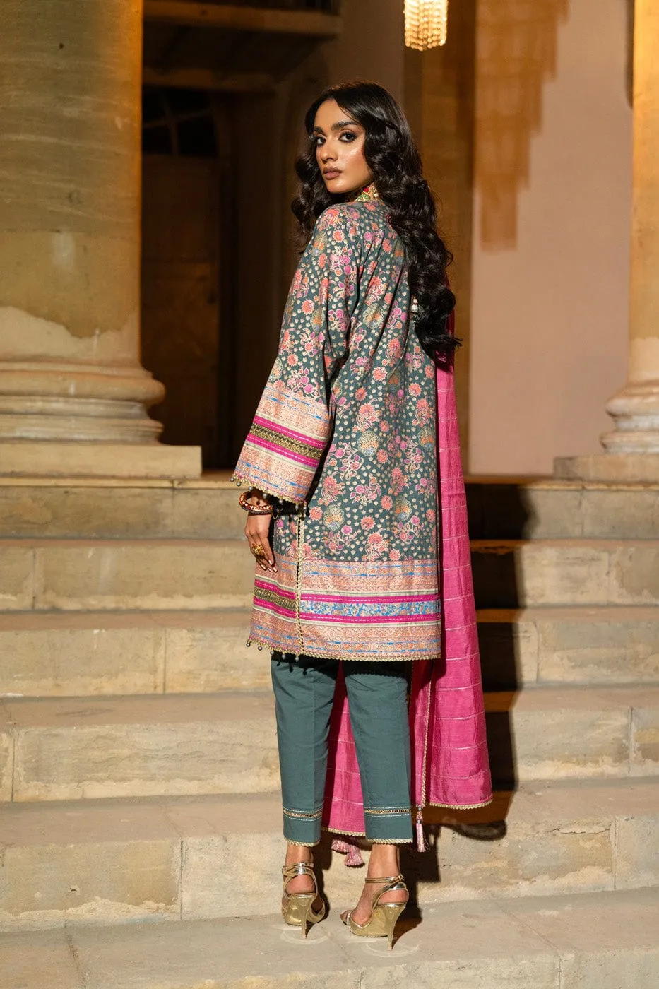 3 Pc Embroidered Dobby Lawn Suit With Fancy Dupatta