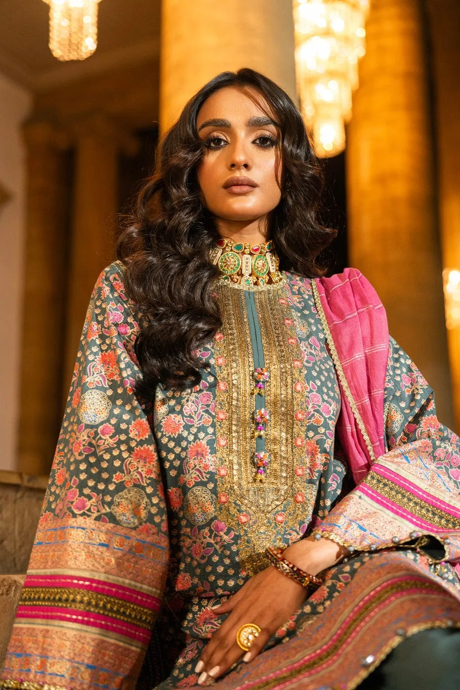 3 Pc Embroidered Dobby Lawn Suit With Fancy Dupatta