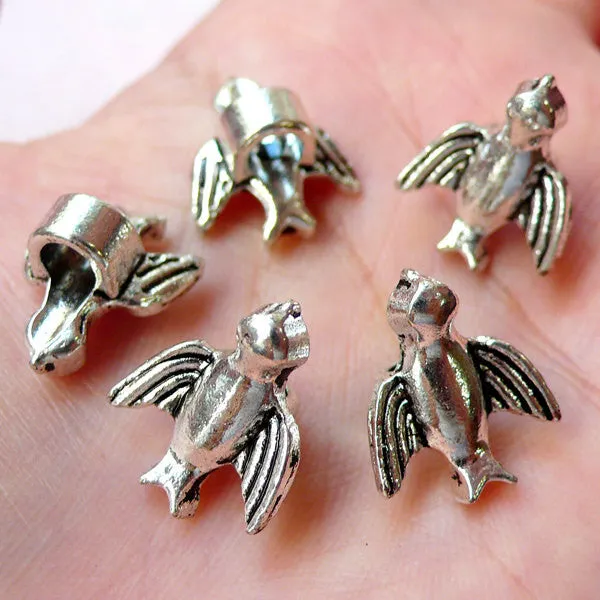 3D Sparrow Beads Cute Bird Bead (5pcs / 14mm x 16mm / Tibetan Silver) Big Large Hole Bead Animal Leather Bracelet Necklace Dreadlock CHM1219