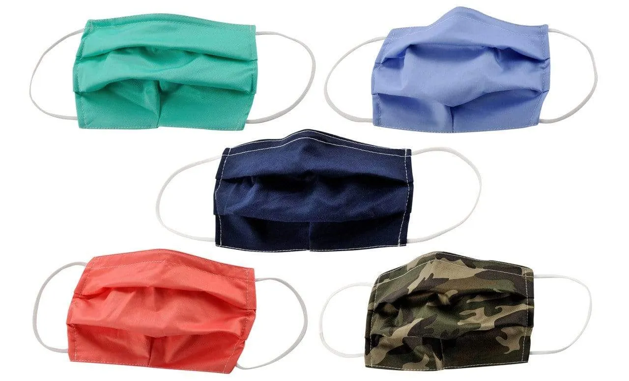 5-Pack Pleated Reusable Cotton Non-Medical Masks with Adjustable Nose Bridge