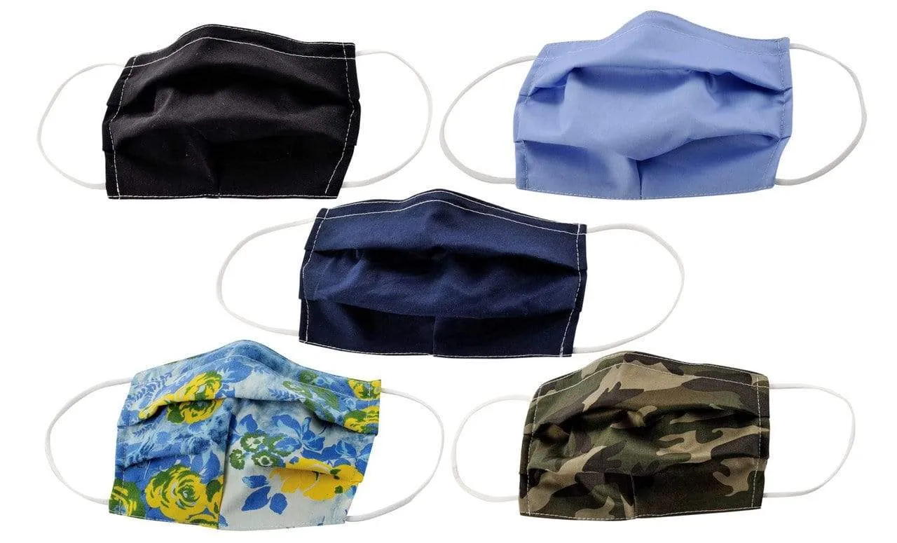 5-Pack Pleated Reusable Cotton Non-Medical Masks with Adjustable Nose Bridge