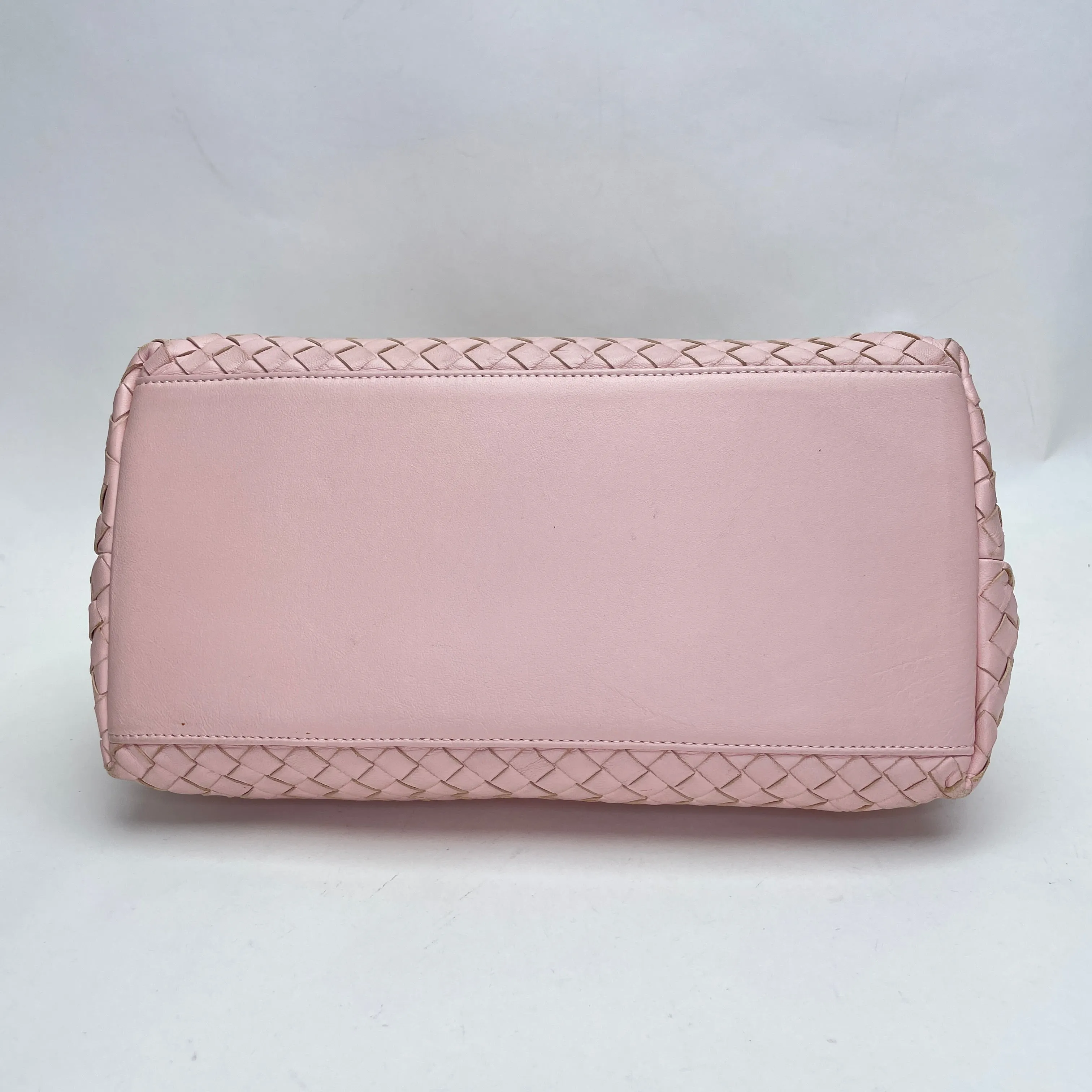 Accordion Pink Top Handle Bag in Intrecciato Leather, Gunmetal hardware