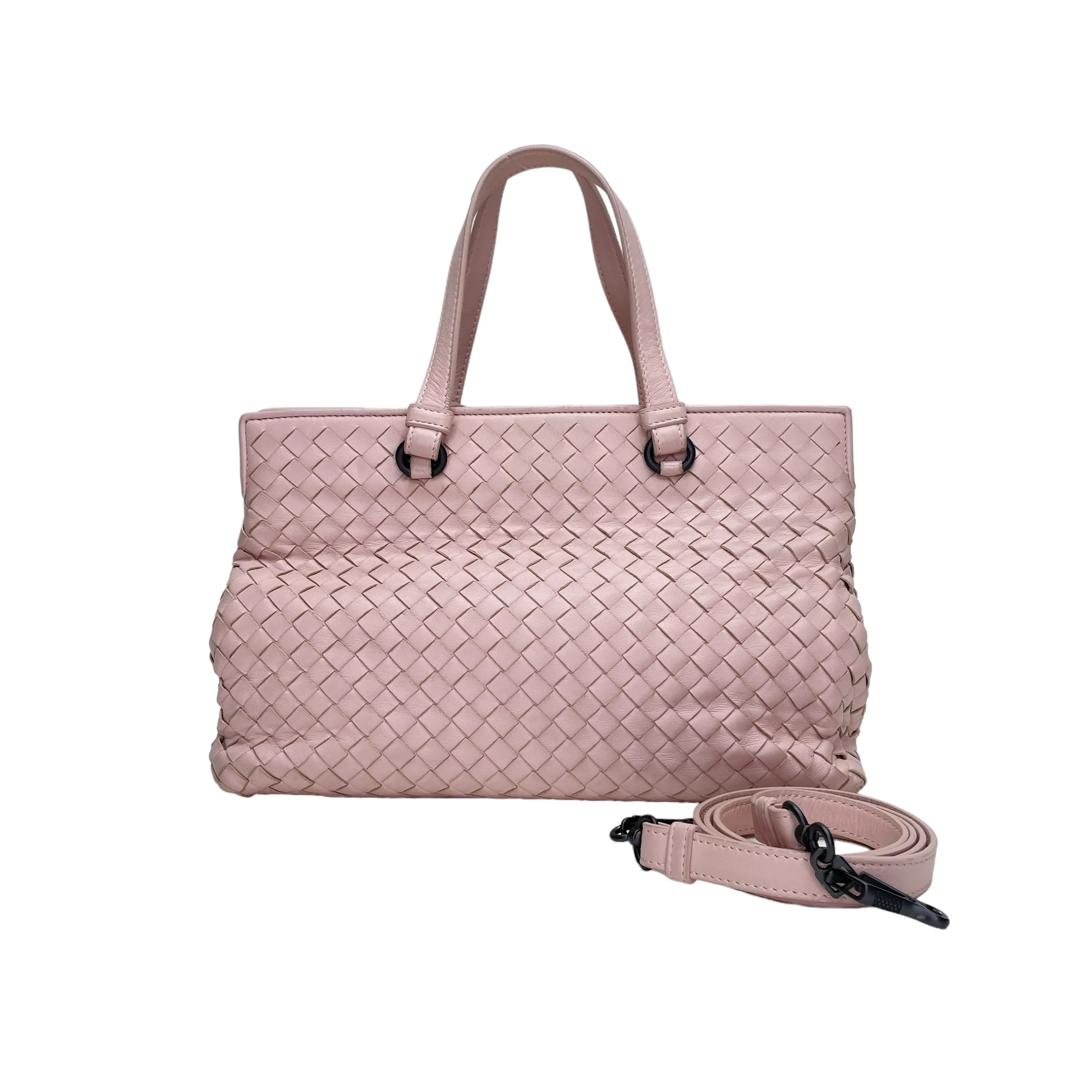 Accordion Pink Top Handle Bag in Intrecciato Leather, Gunmetal hardware