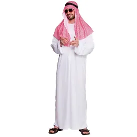 Arab Sheikh Fancy Dress Costume White Robe Red Scarf Mens