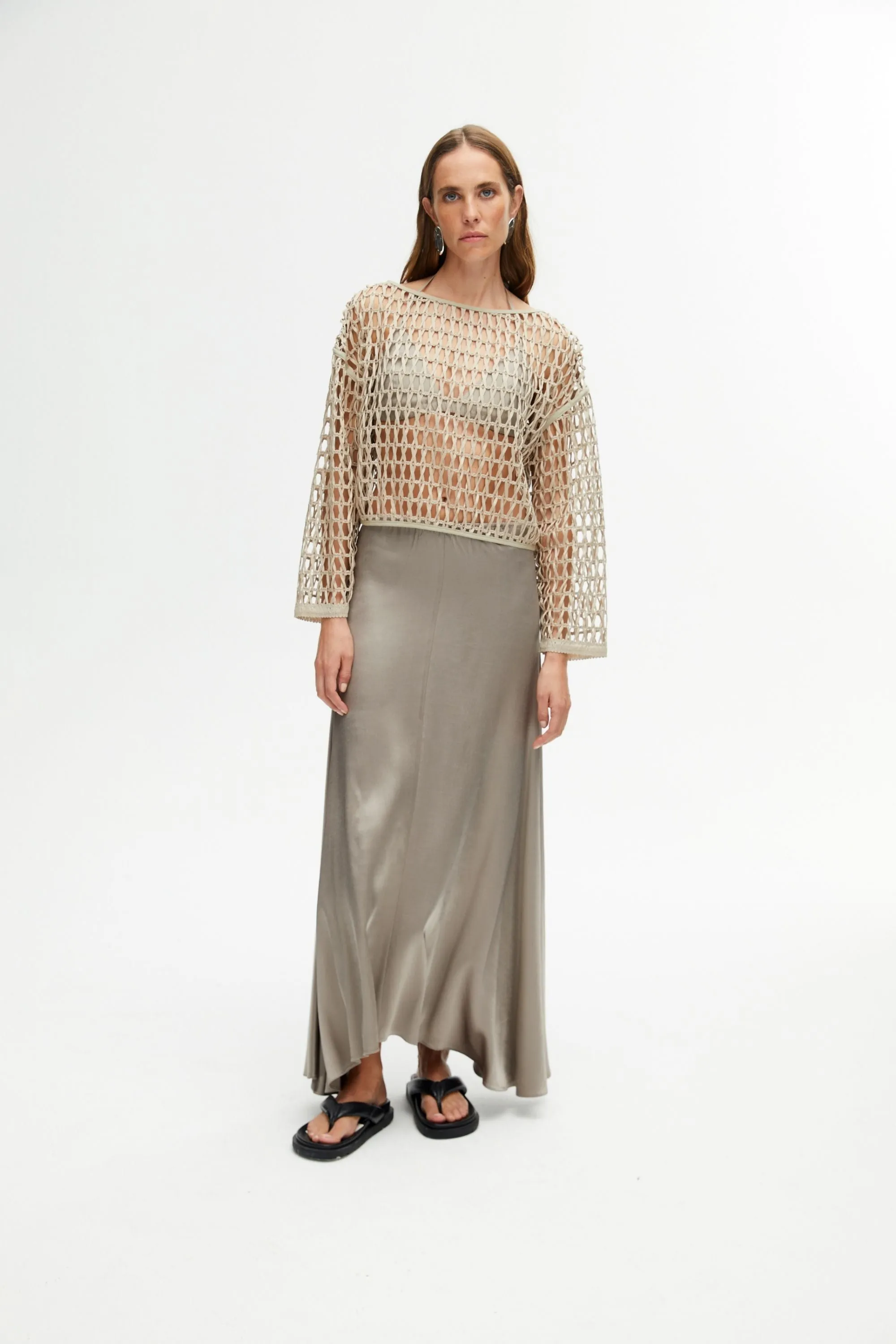 Asymmetrical Beige Long Skirt