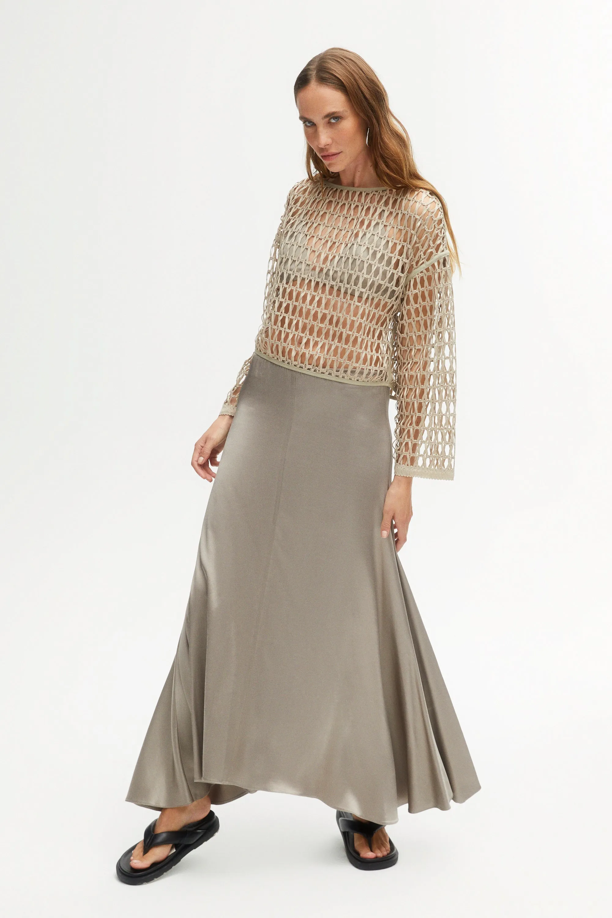 Asymmetrical Beige Long Skirt