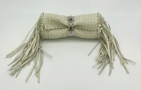 Balenciaga White Leather Tresse Fringe Clutch