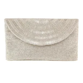 Beaded Silver Envelope Style Clutch Handbag