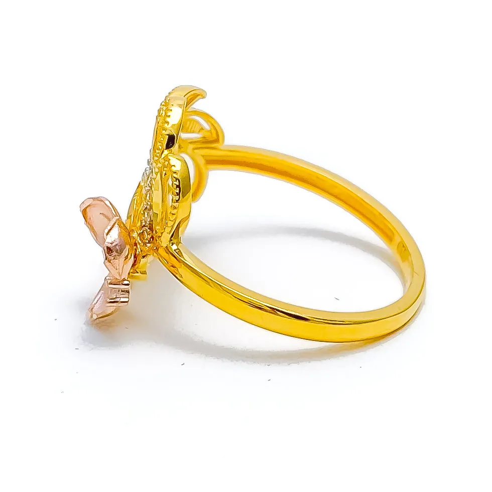 Beautiful Vine Motif 22K Gold CZ Ring