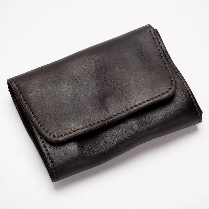 Black Handmade Leather Mens Coin Purse Small Wallet billfold Wallet Card Wallet For Men