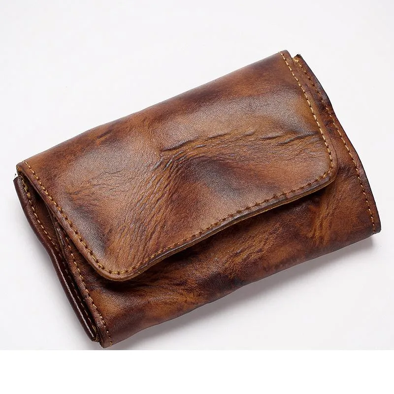 Black Handmade Leather Mens Coin Purse Small Wallet billfold Wallet Card Wallet For Men