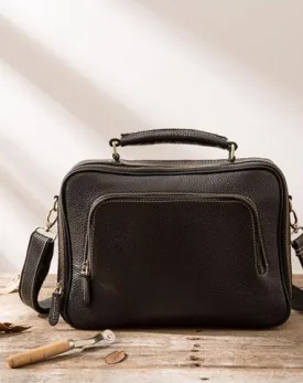 Black Leather Mens Briefcase Work Bag Laptop Bag Business Bag for Men