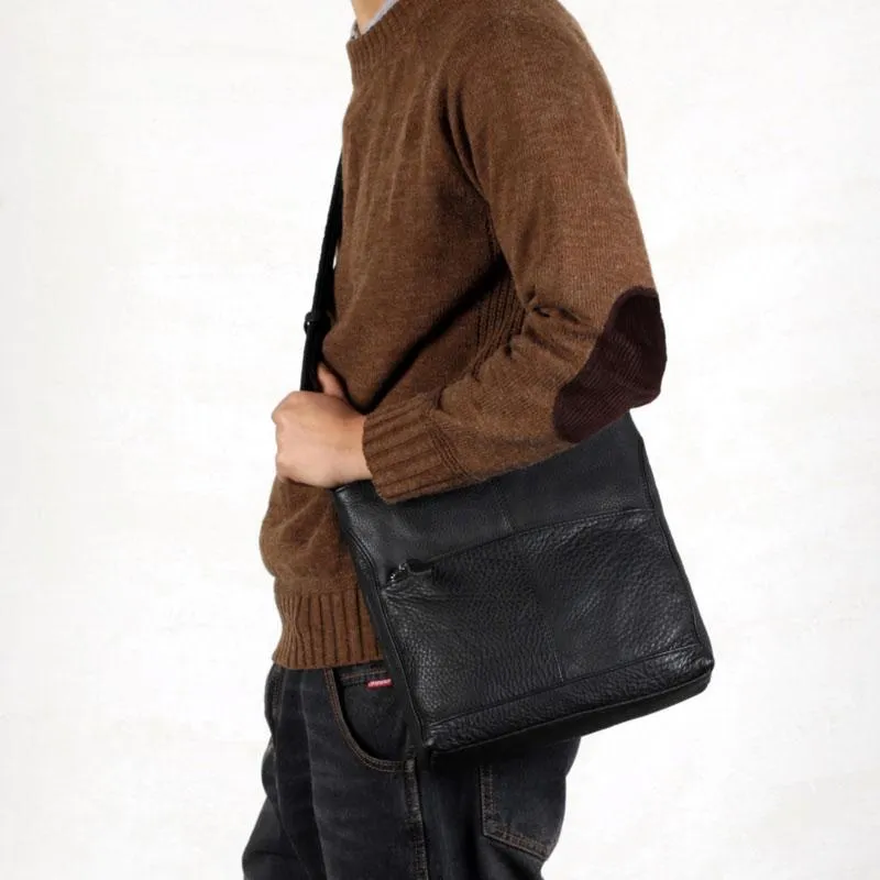 Black Leather Mens Cool Messenger Bag Shoulder Bag for men