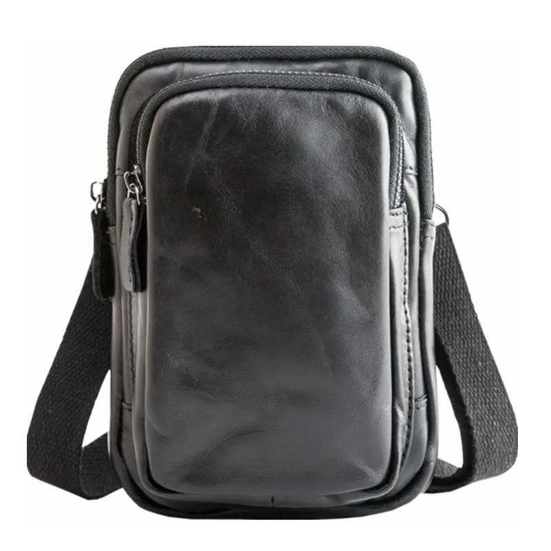 Black Leather Mens Mini Messenger Bag Belt Pouch Tan Side Bag Phone Bag Belt Bag For Men