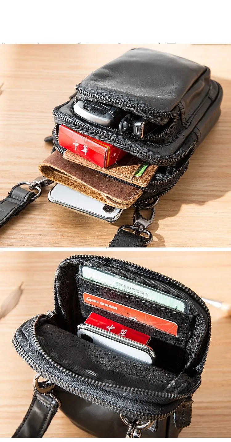 Black Leather Mens Mini Messenger Bag Belt Pouch Tan Side Bag Phone Bag Belt Bag For Men