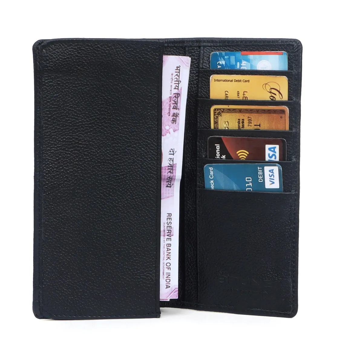 Black Textured Leather Wallet with Long Zip Compartment