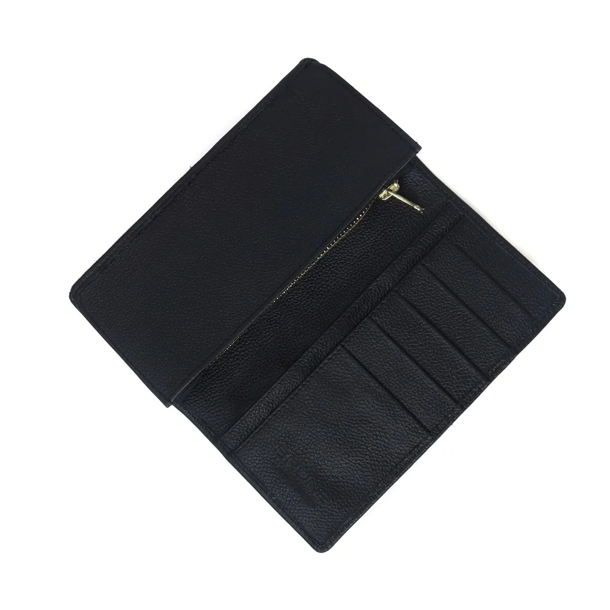 Black Textured Leather Wallet with Long Zip Compartment