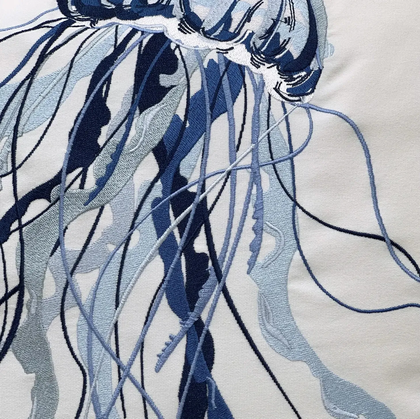 Blue Jellyfish Embroidered Indoor/Outdoor Pillow