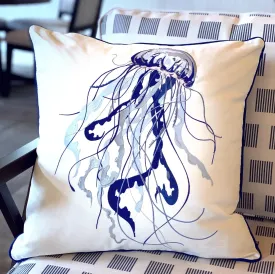 Blue Jellyfish Embroidered Indoor/Outdoor Pillow