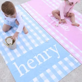 Blue Seersucker Personalized Kids Beach Towel