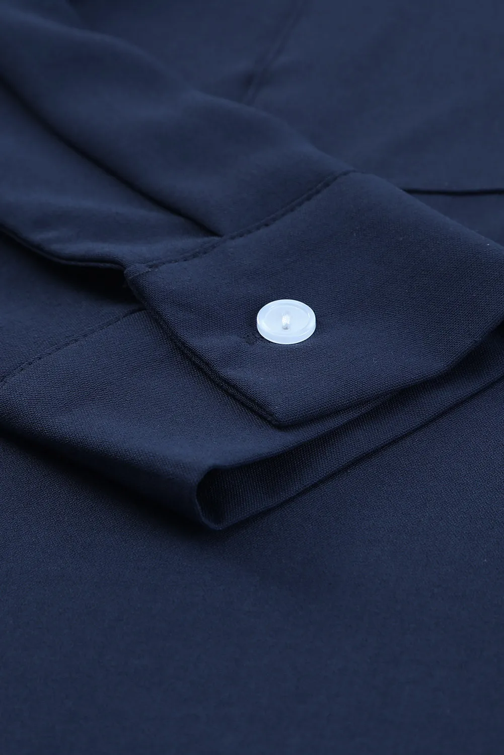 Blue Solid Pocket Long Sleeve Button-up Shirt