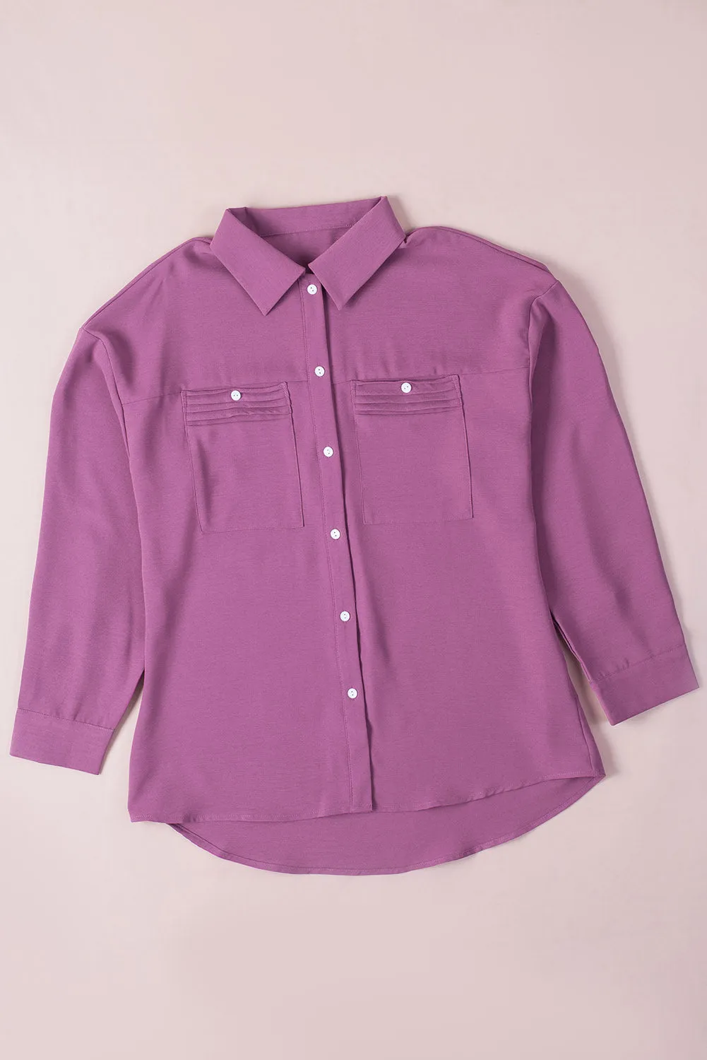 Blue Solid Pocket Long Sleeve Button-up Shirt