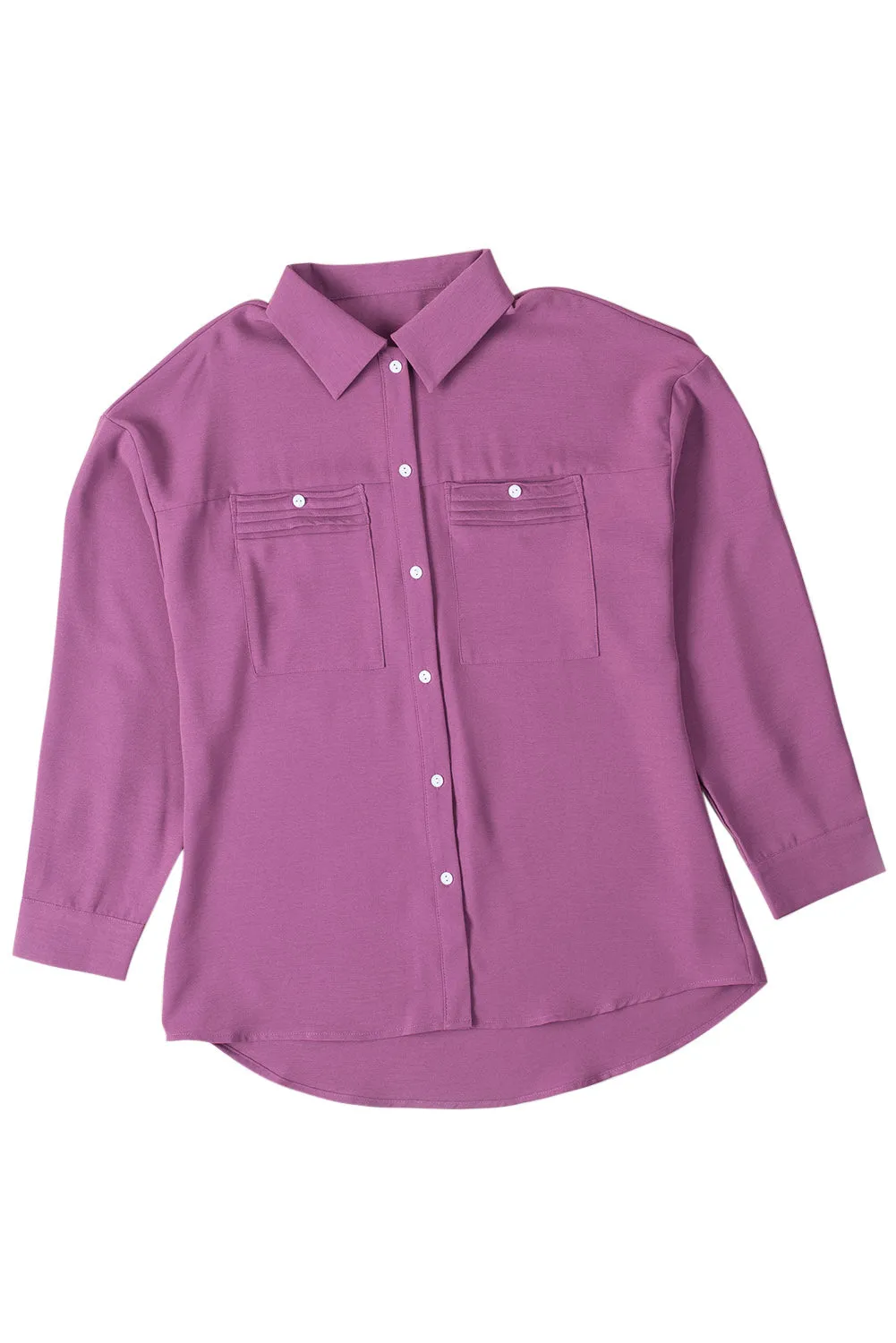 Blue Solid Pocket Long Sleeve Button-up Shirt