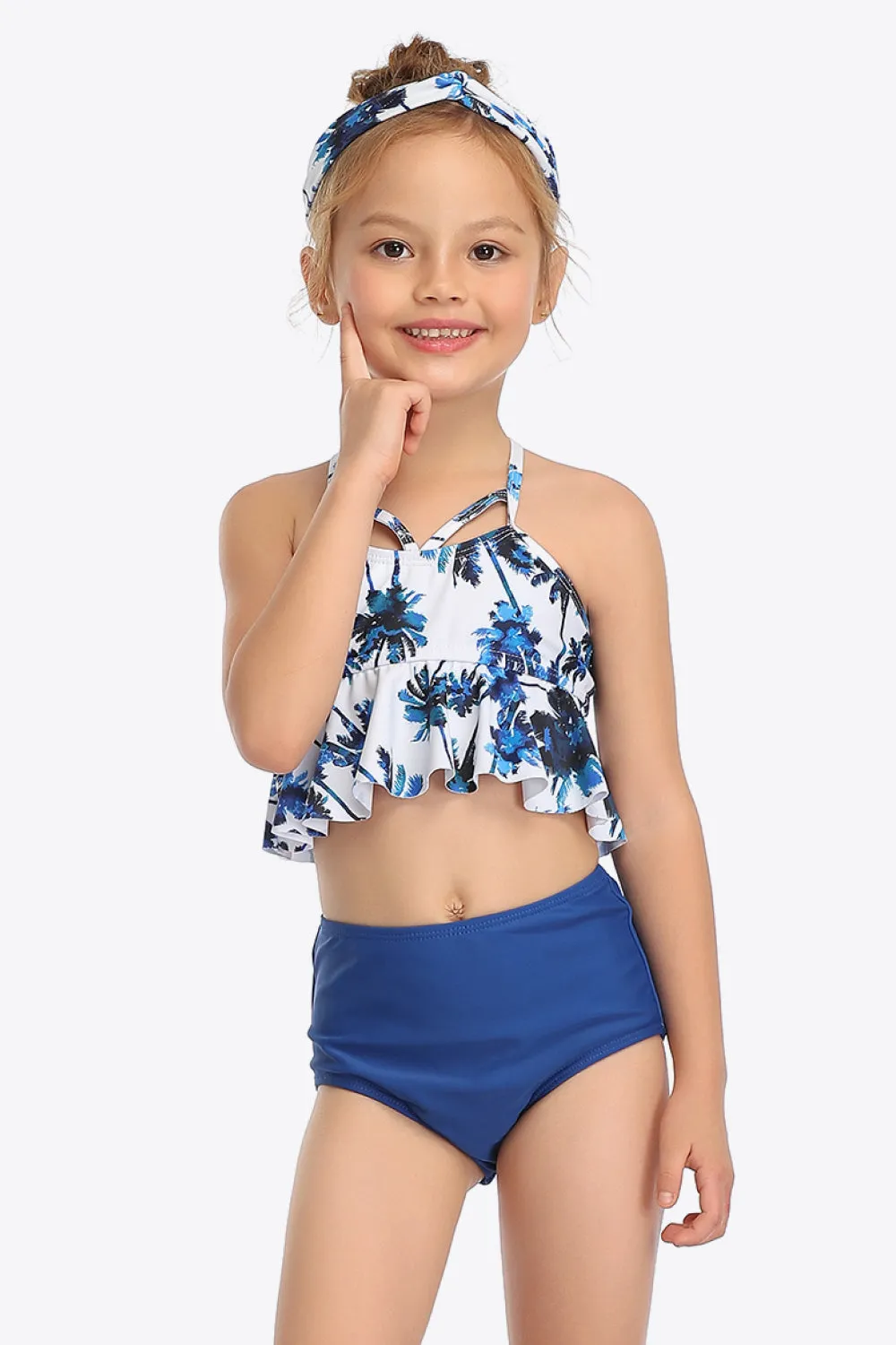 Botanical Print Crisscross Ruffled Two-Piece Swim Set