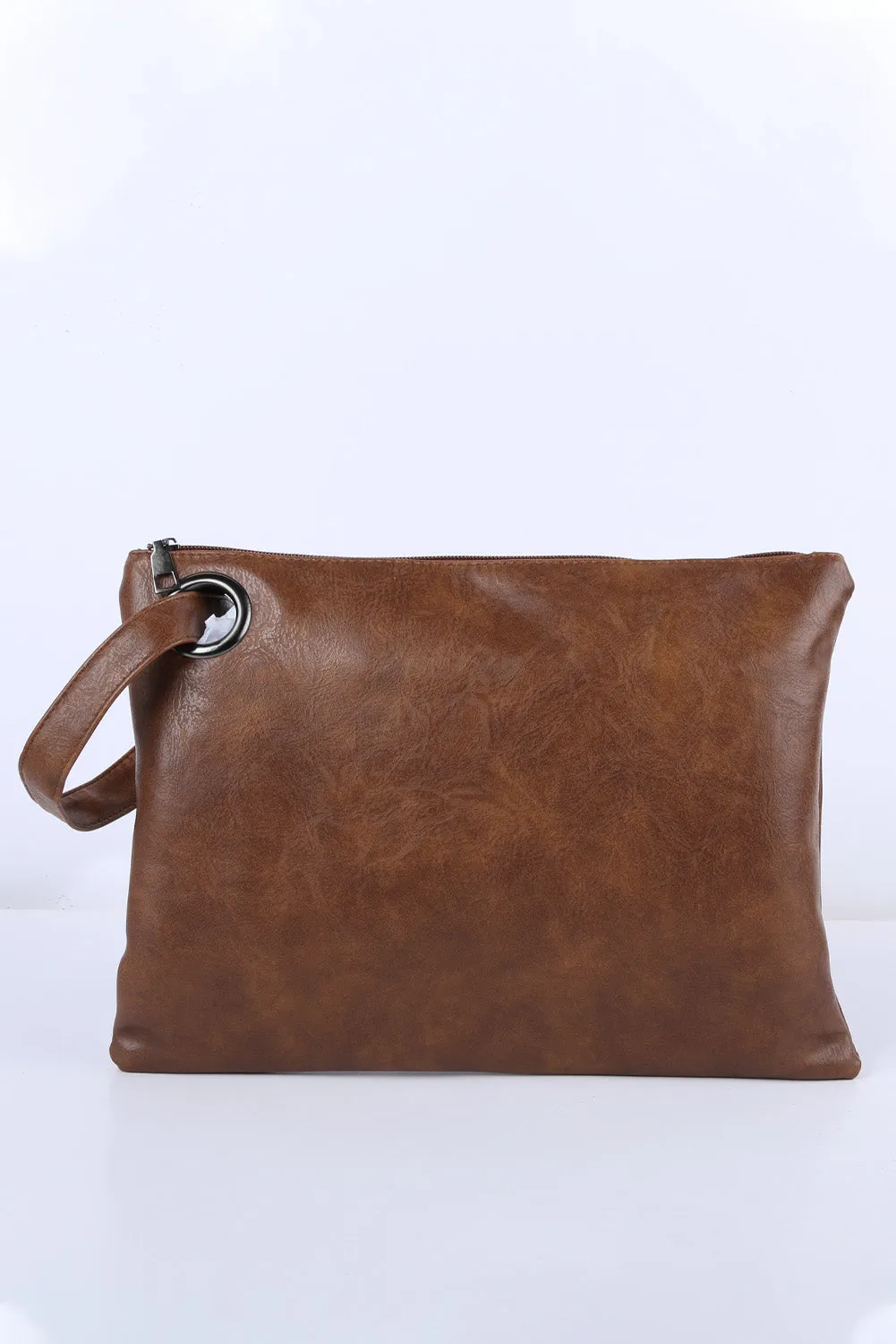 Brown Vintage Leather Oversized Clutch Bag