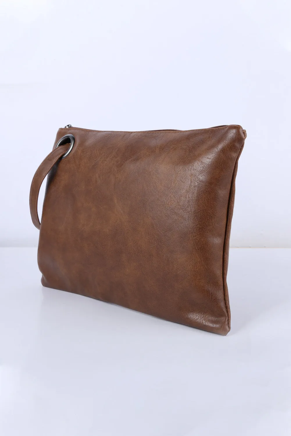 Brown Vintage Leather Oversized Clutch Bag