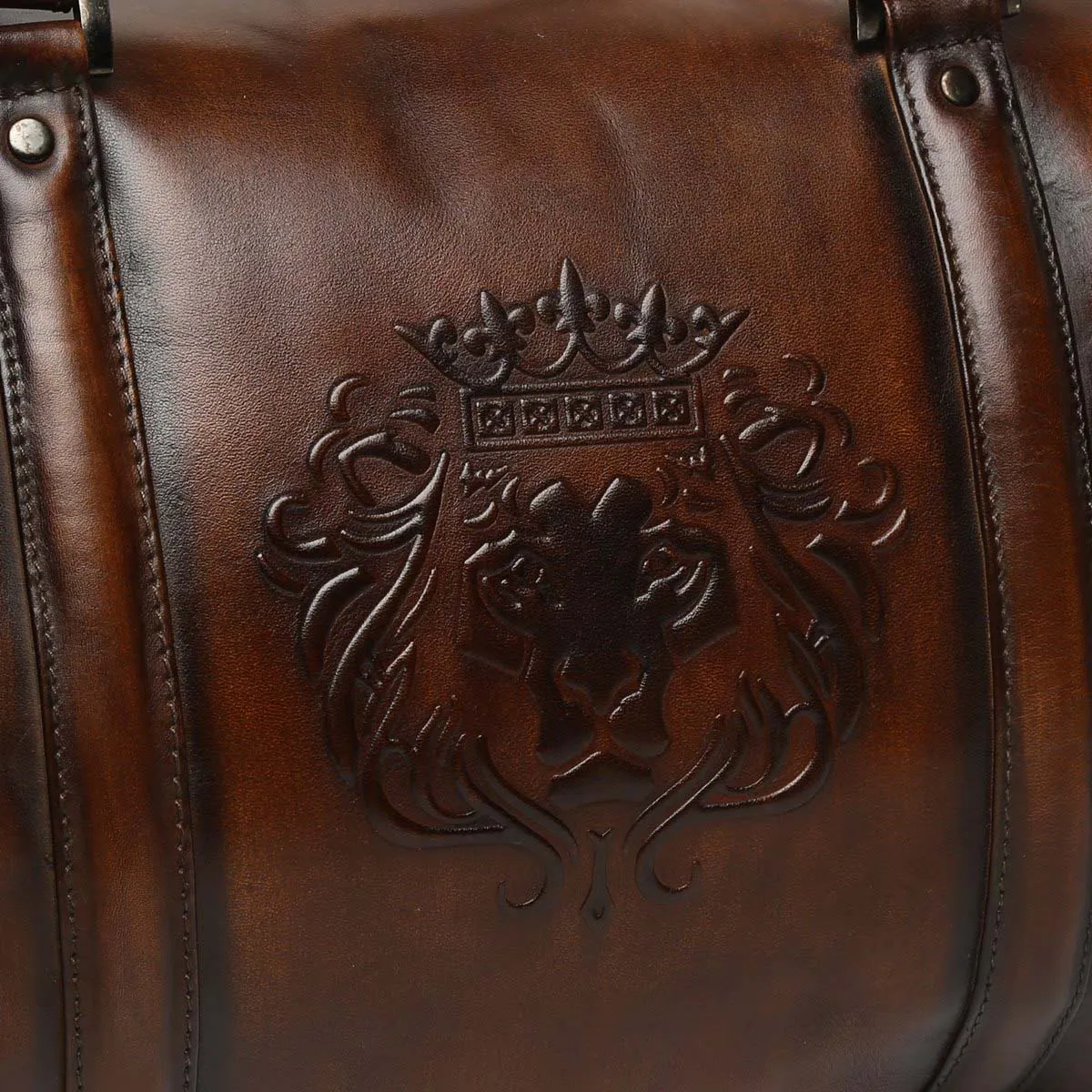 Brune X Bareskin Embossed Lion Dark Brown Leather Duffle Bag