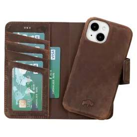 Burkley iPhone 15 Wallet Case, Distressed Coffee