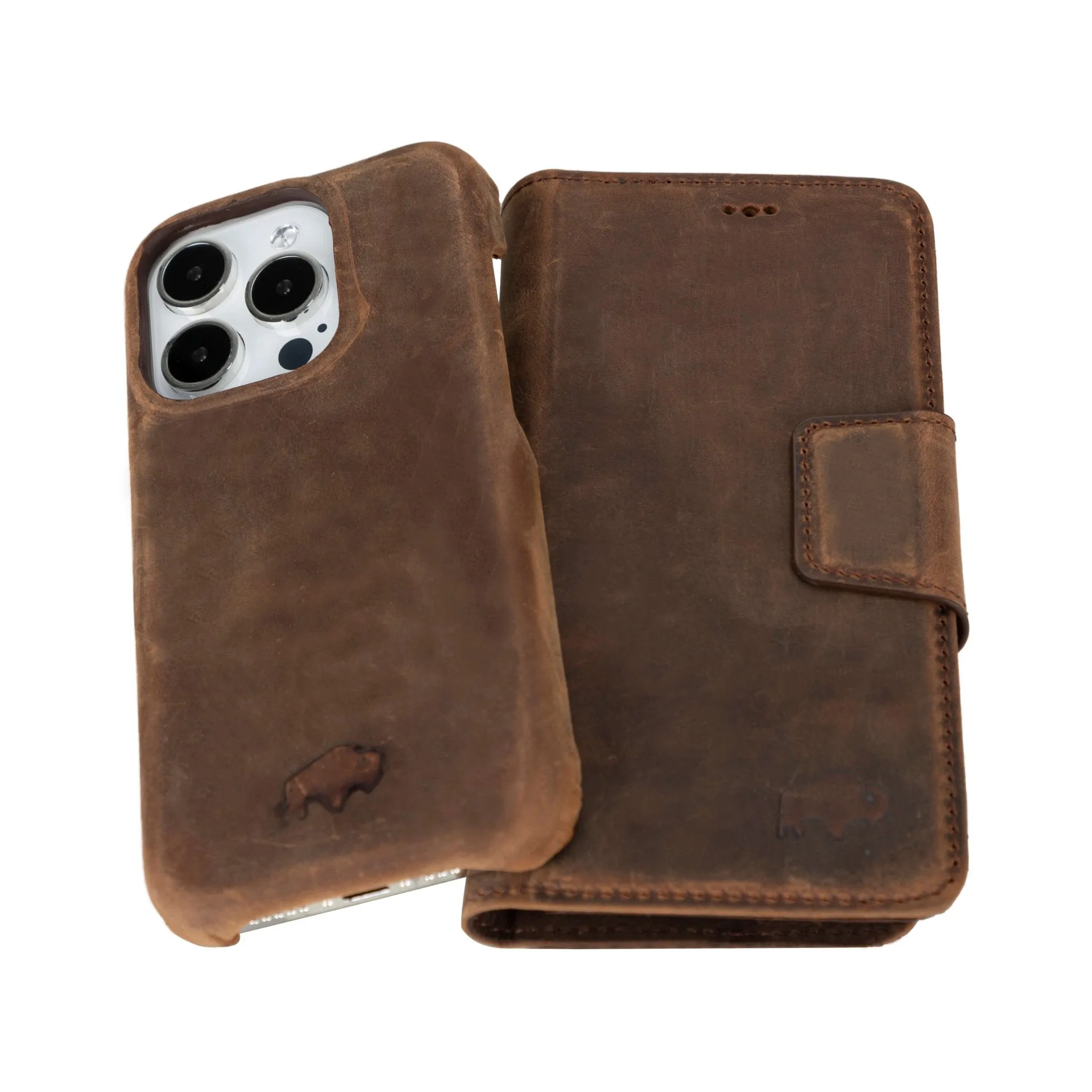 Burkley iPhone 16 Pro Wallet Case, Distressed Coffee